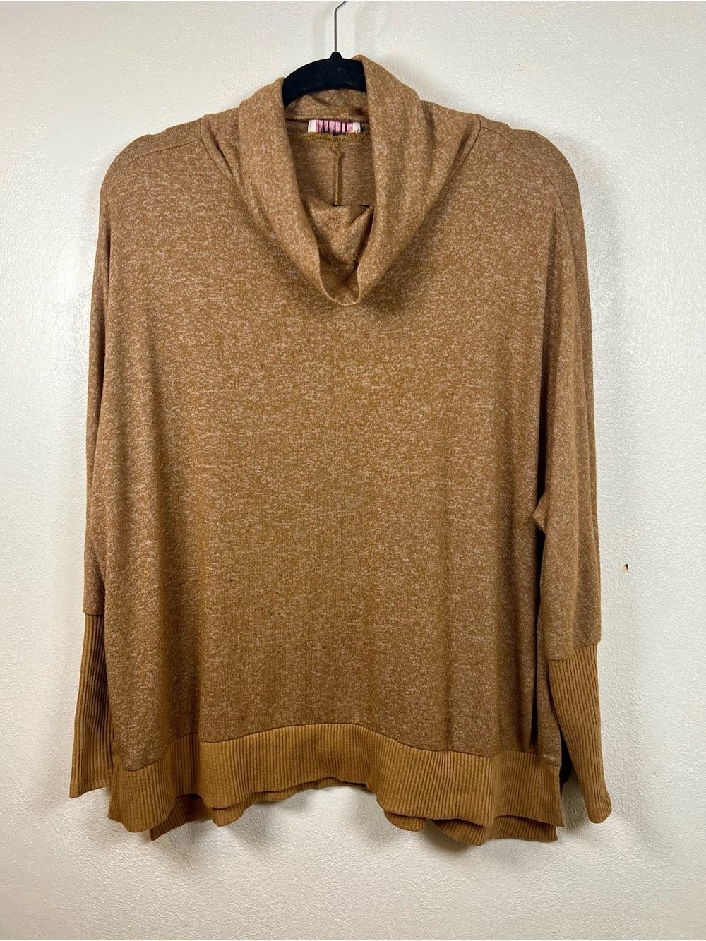 Andree by Unit Cowl Neck Sweater Poncho Pullover Camel Brown Oversized